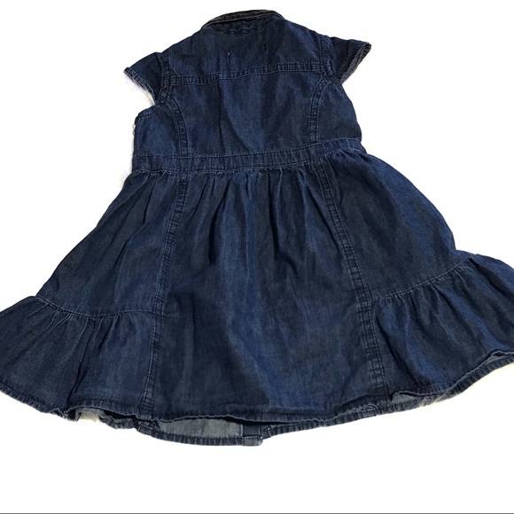 🌸DKNY 12M Girls Denim Dress Faux Leather Pockets - Picture 3 of 8
